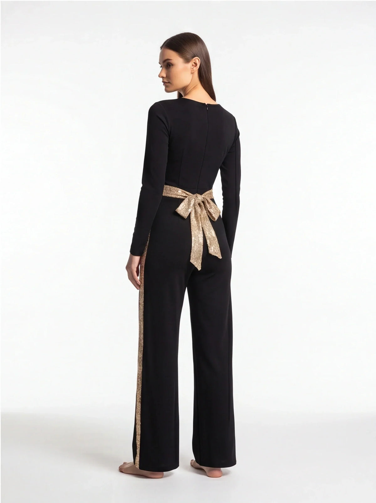 Mesh Deep V-Neck Long Sleeve High Split Midi Dress - View 2