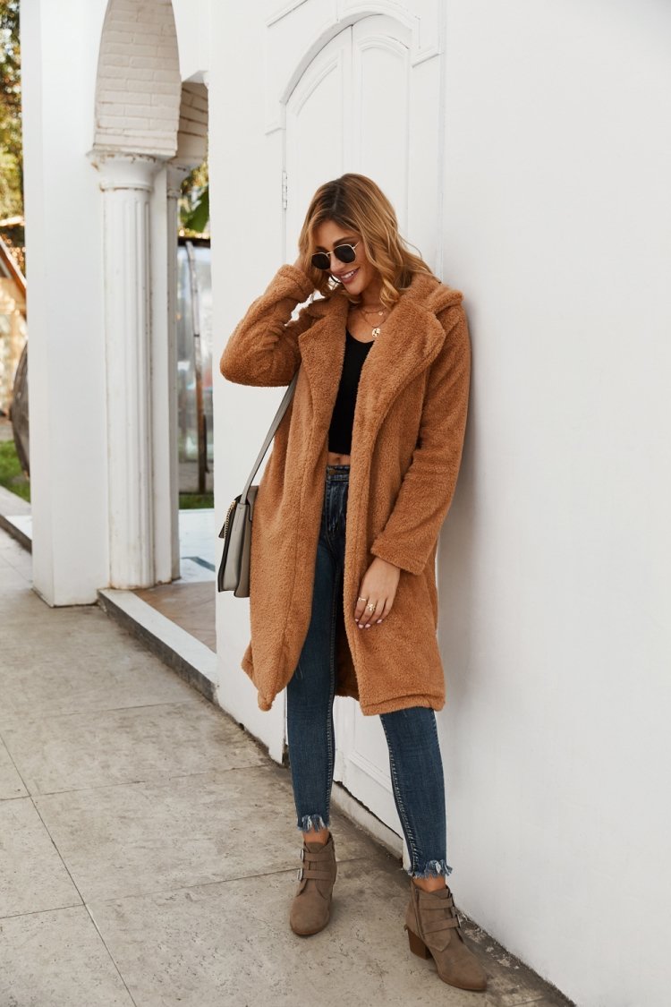 Elegant Brown Tweed Lapel Coat for Sophisticated Style