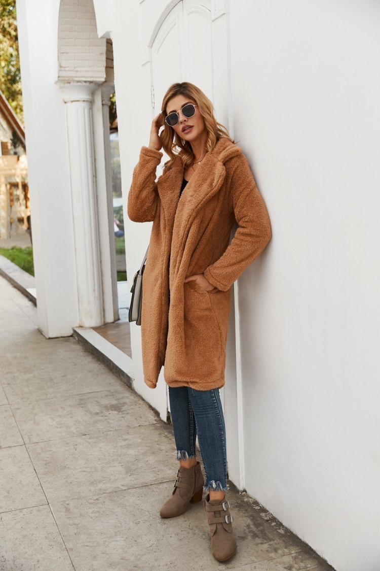 Elegant Brown Tweed Lapel Coat for Sophisticated Style