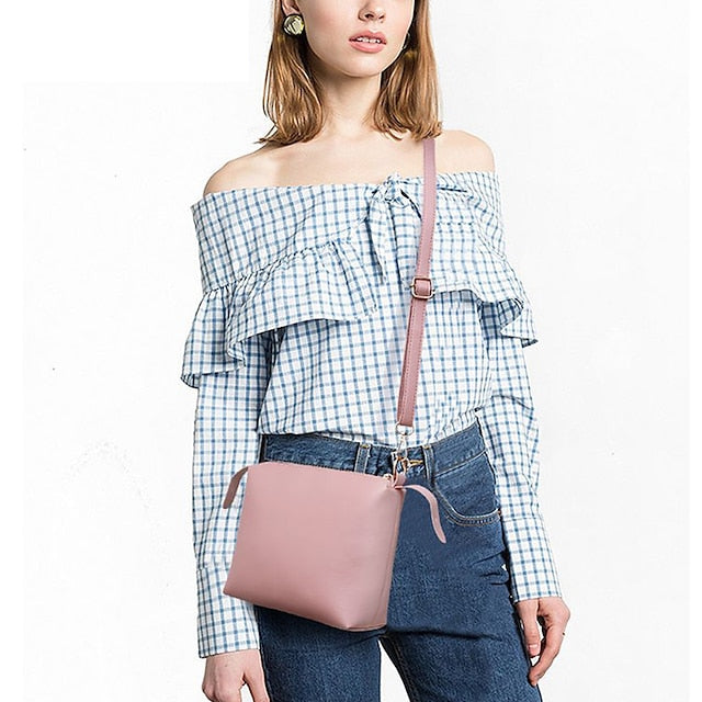 Leather Set Tote 3-Piece Pink Faux - Handbag