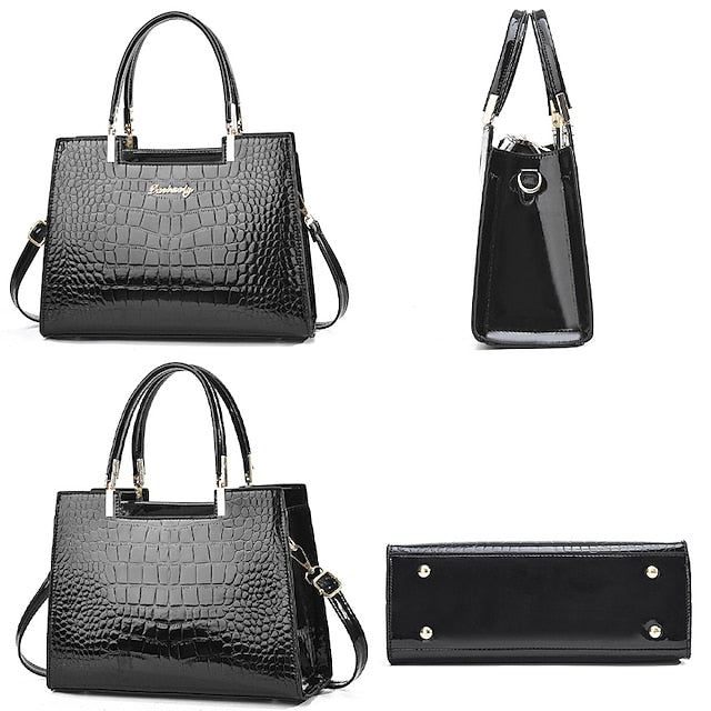 Black Crocodile Pattern Elegant Handbag Leather