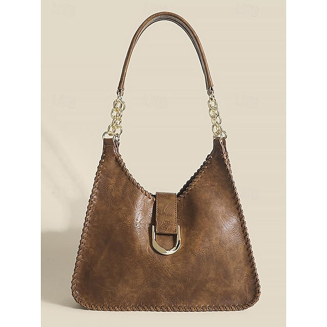 Hobo Bag with Chain Leather Strap Vintage Large