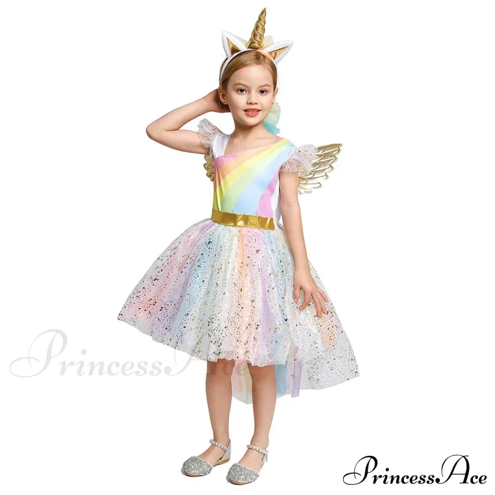Unicorn Dress Girls Rainbow Princess Dance Ball Birthday Party Halloween Cosplay Costume Kid Costume