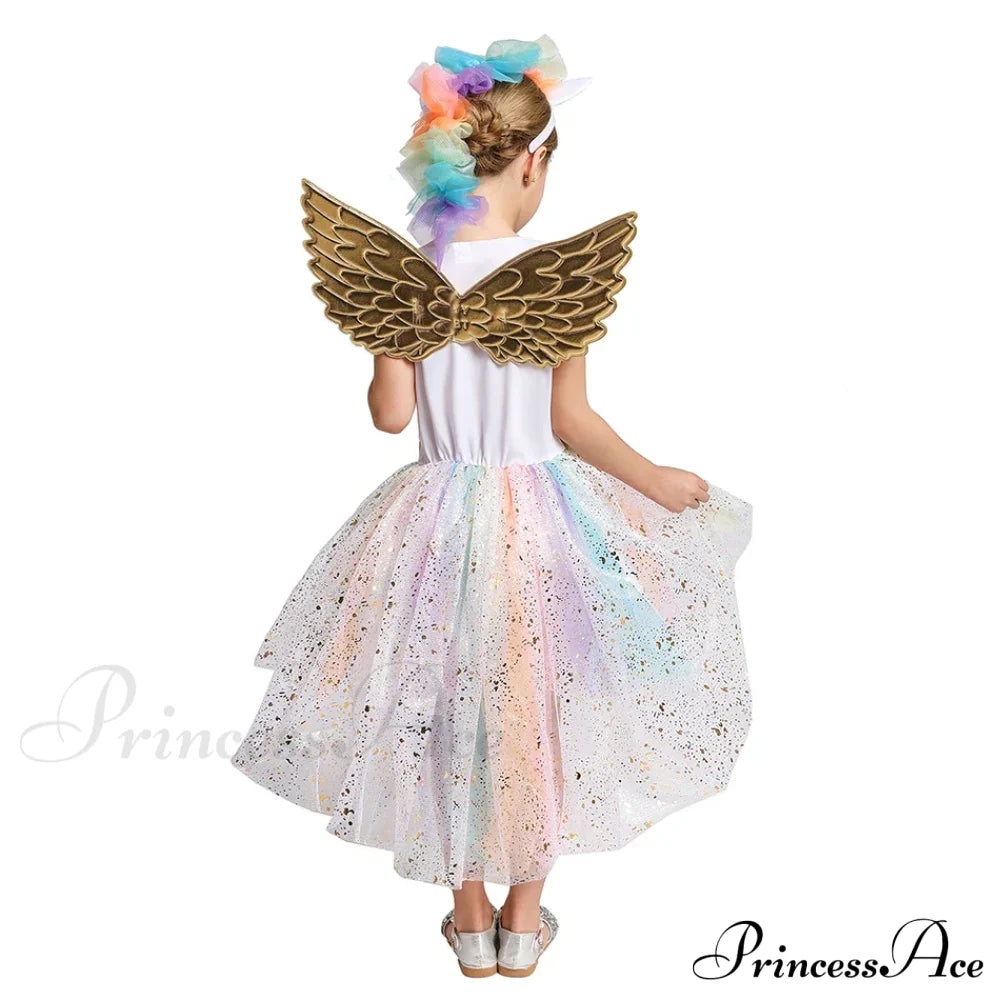 Unicorn Dress Girls Rainbow Princess Dance Ball Birthday Party Halloween Cosplay Costume Kid Costume