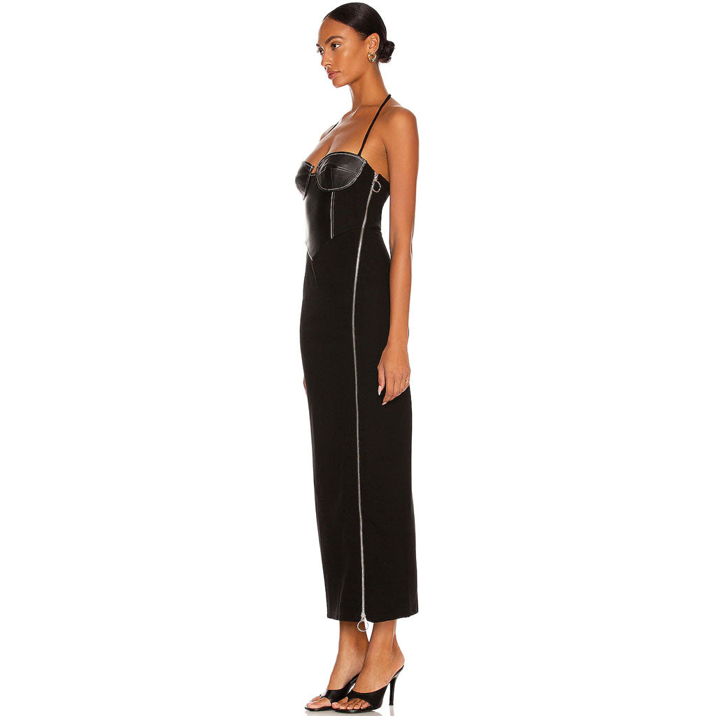 Faux Leather halter neck Mini Dress Cocktail - View 3