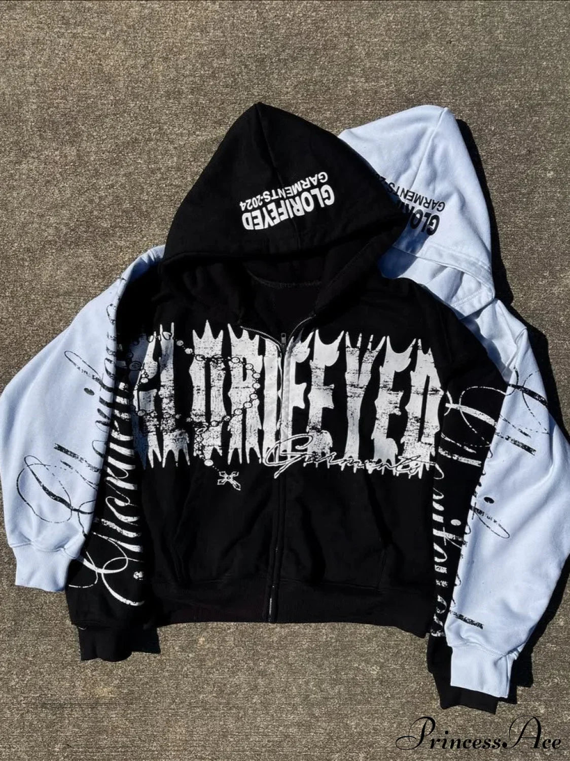 Unique Letter Print Retro Street Zip Hoodie