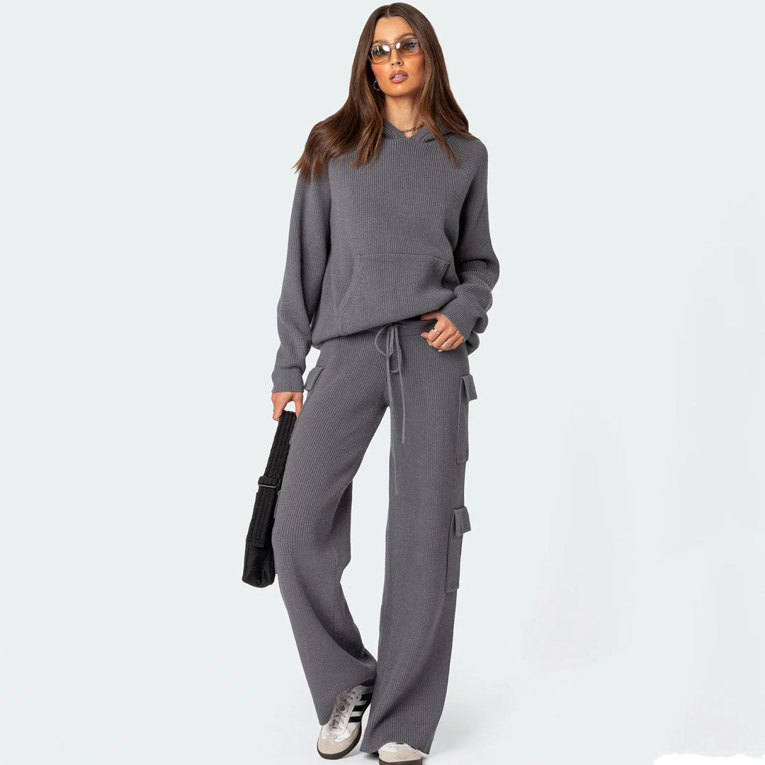 Trendy & Unique Rib Knit Hooded Sweater Pant Set