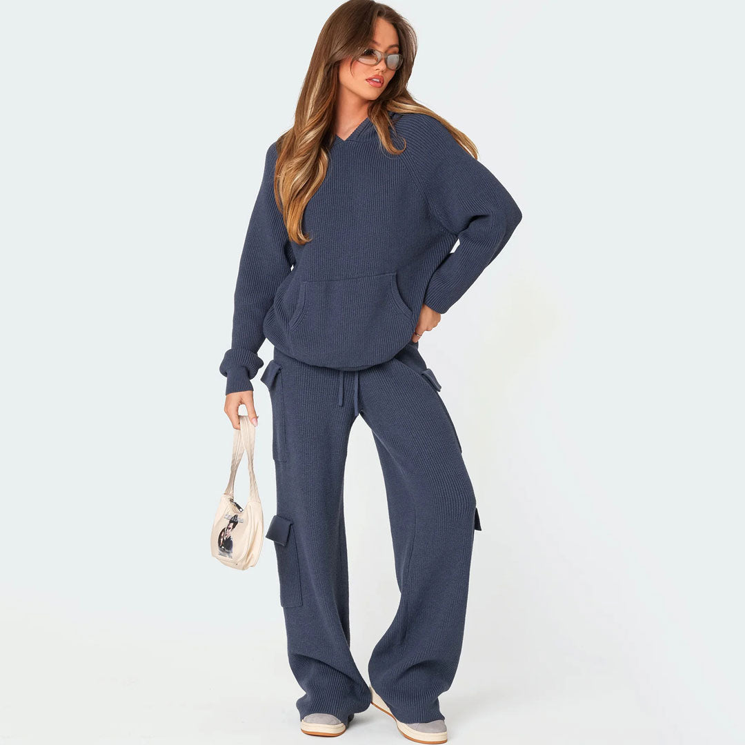 Trendy & Unique Rib Knit Hooded Sweater Pant Set