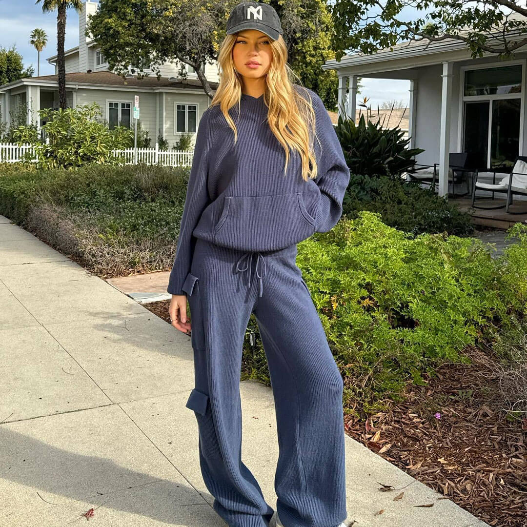 Trendy & Unique Rib Knit Hooded Sweater Pant Set