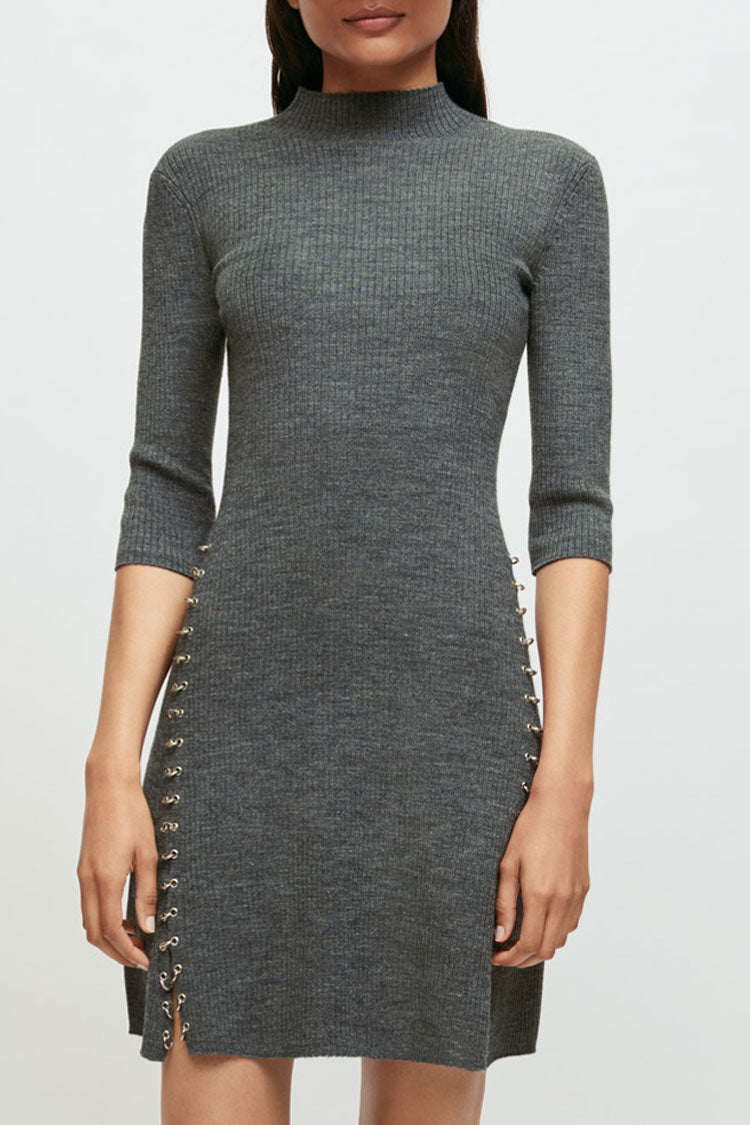 Rosedress High Neck Cashmere Sweater Mini Dress in Gray
