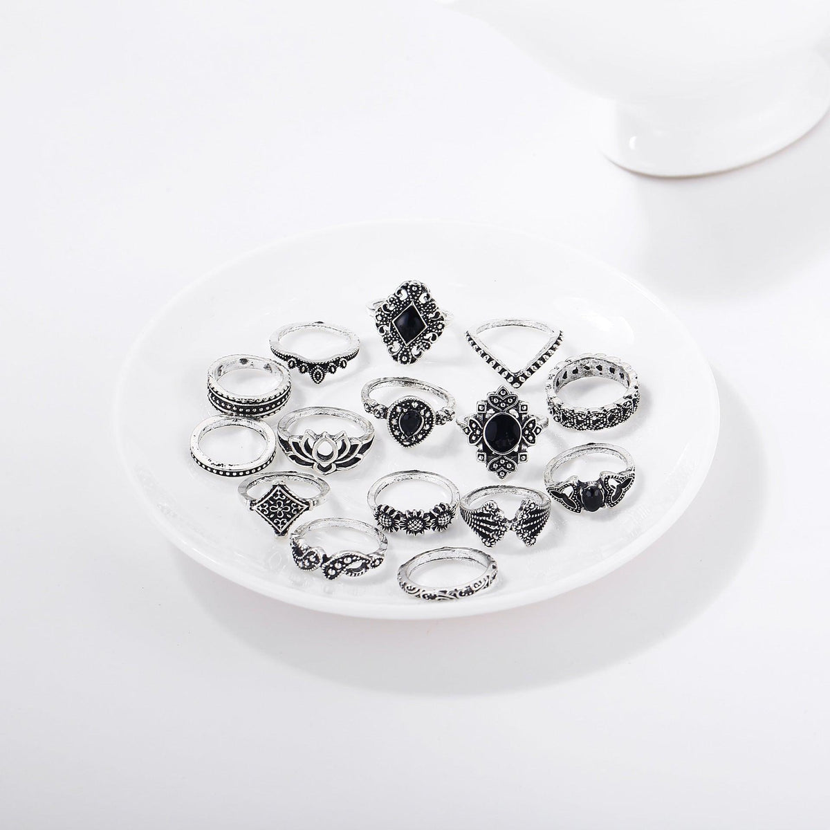 KittenAlarm - Unity 15 Pcs Bohemian Retro Crystal Ring Set
