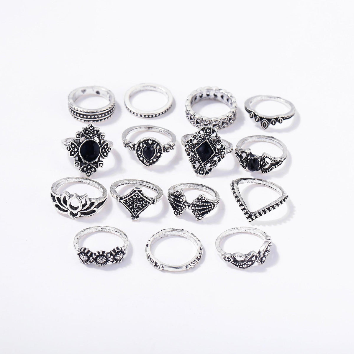 KittenAlarm - Unity 15 Pcs Bohemian Retro Crystal Ring Set