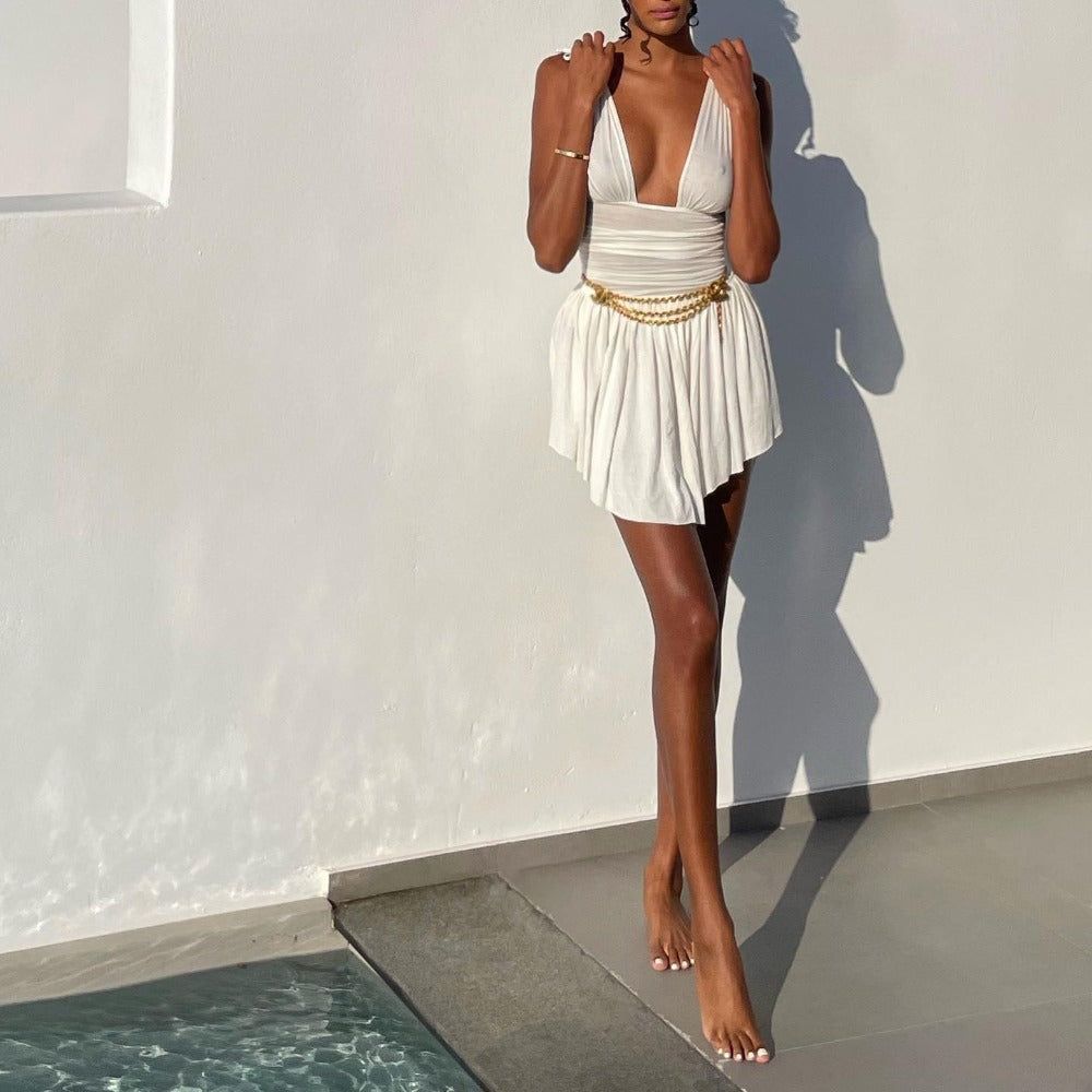 Grecian Draped Ruched V-Neck Mini Dress 4