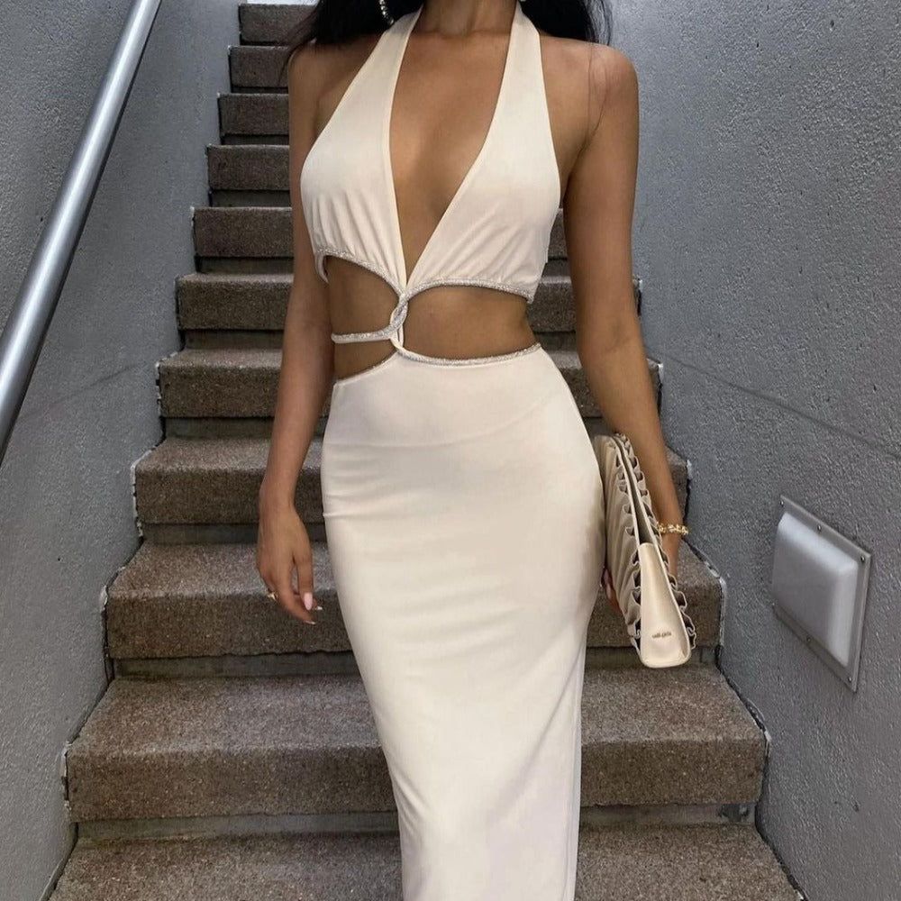 Diamante Rope Twist Halter Plunge Bodycon Maxi Dress 4