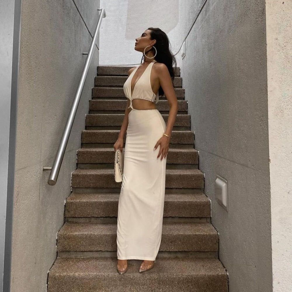 Infinity Halter Diamante Rope Twist Maxi Dress