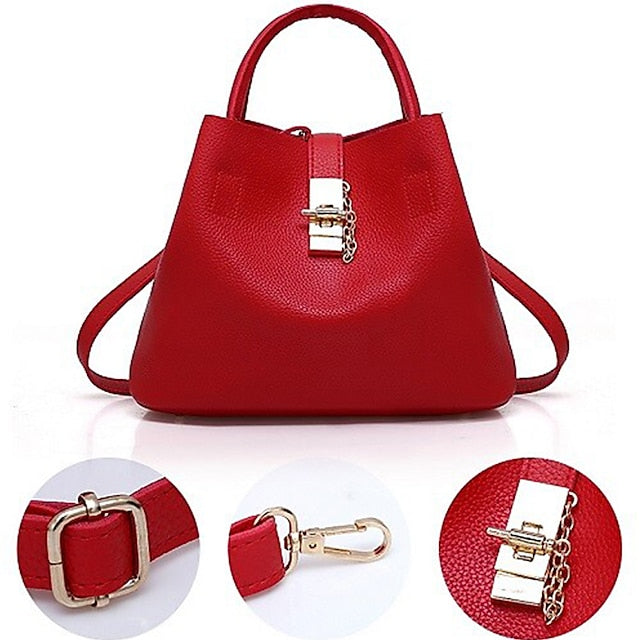 Gold Red Chain with Leather Handbag Lock and Faux