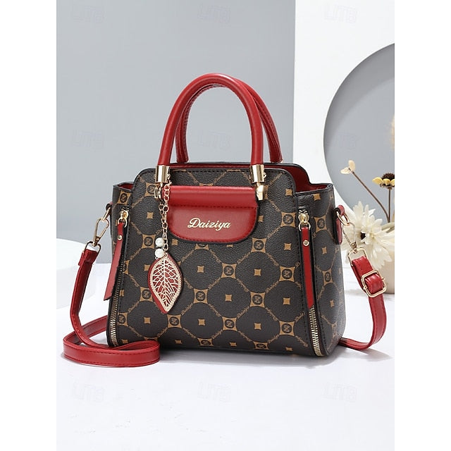 Accents Elegant Faux with Red and Leather Handbag