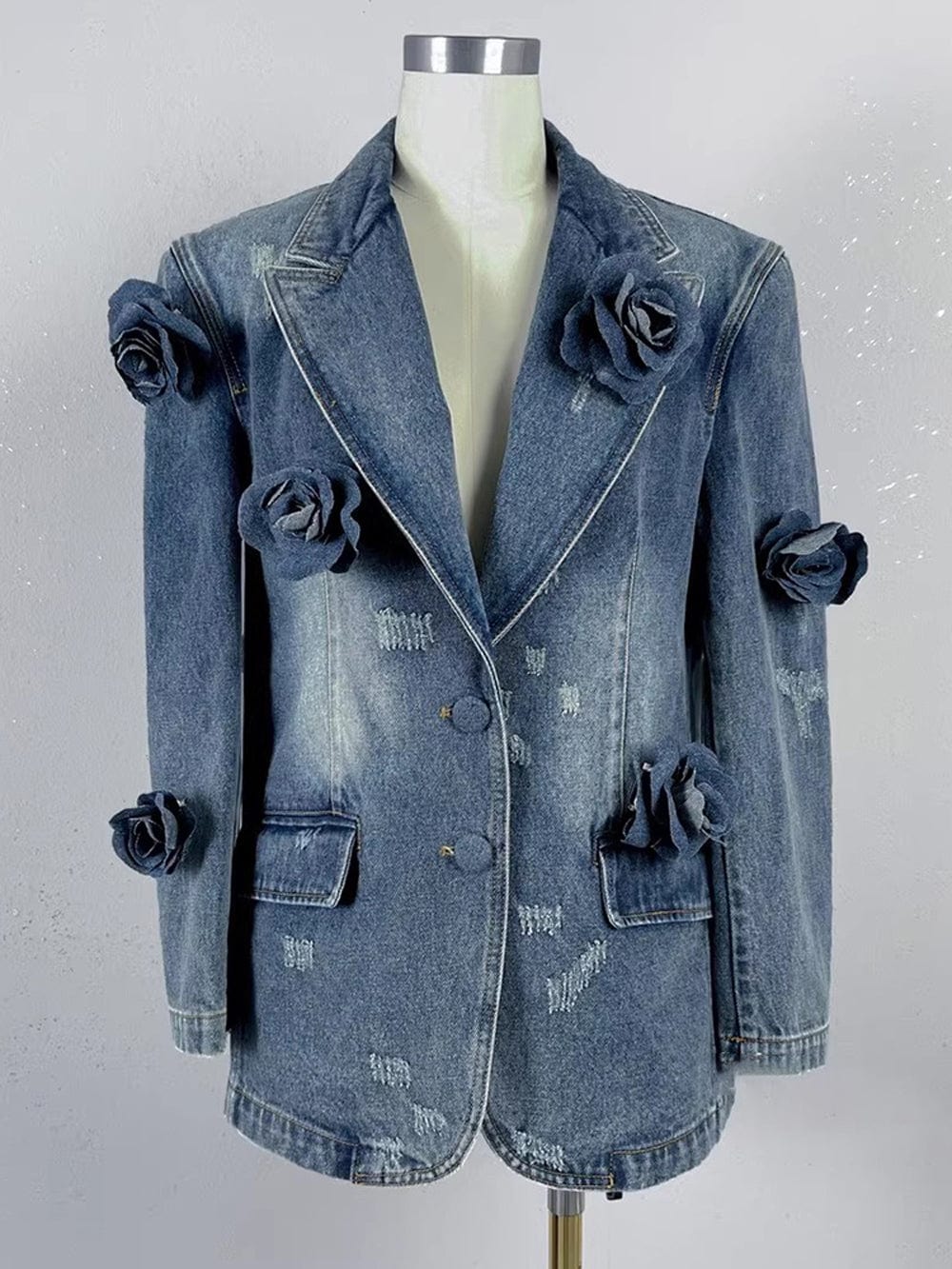 Applique Denim Blazer - Fashionpara