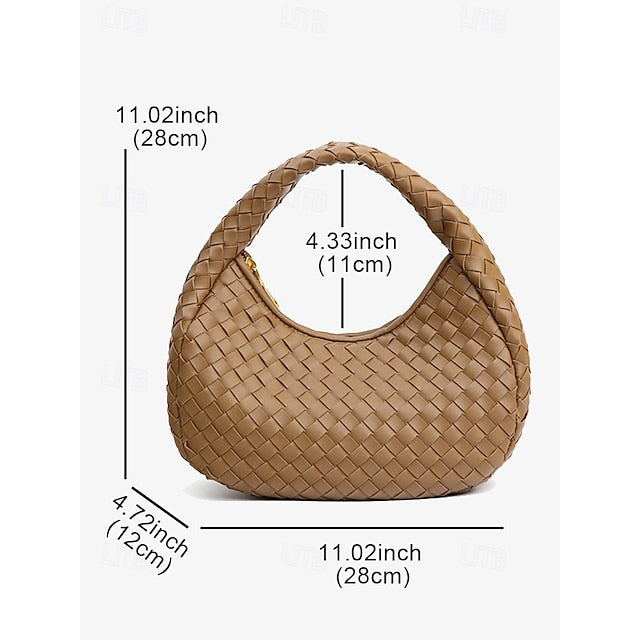 Leather Round Woven Chic Elegant Ivory Hobo Bag