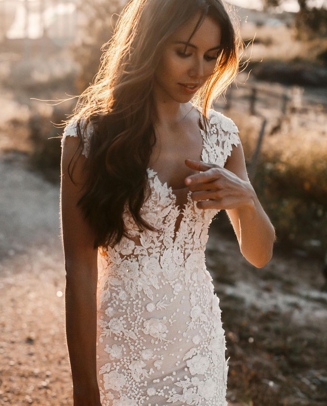 V-Neck Cap Sleeves Wedding Dress Mermaid With Appliques - Fashionpara