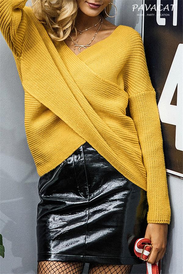 RadyRin Gray V Neck Cross Knit Sweater for Effortless Style