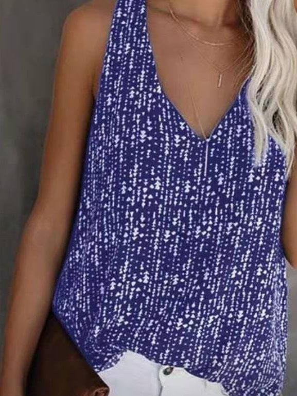V-neck Printed Solid Color Sleeveless Vest