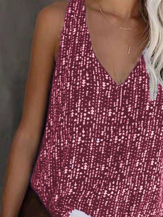 V-neck Printed Solid Color Sleeveless Vest