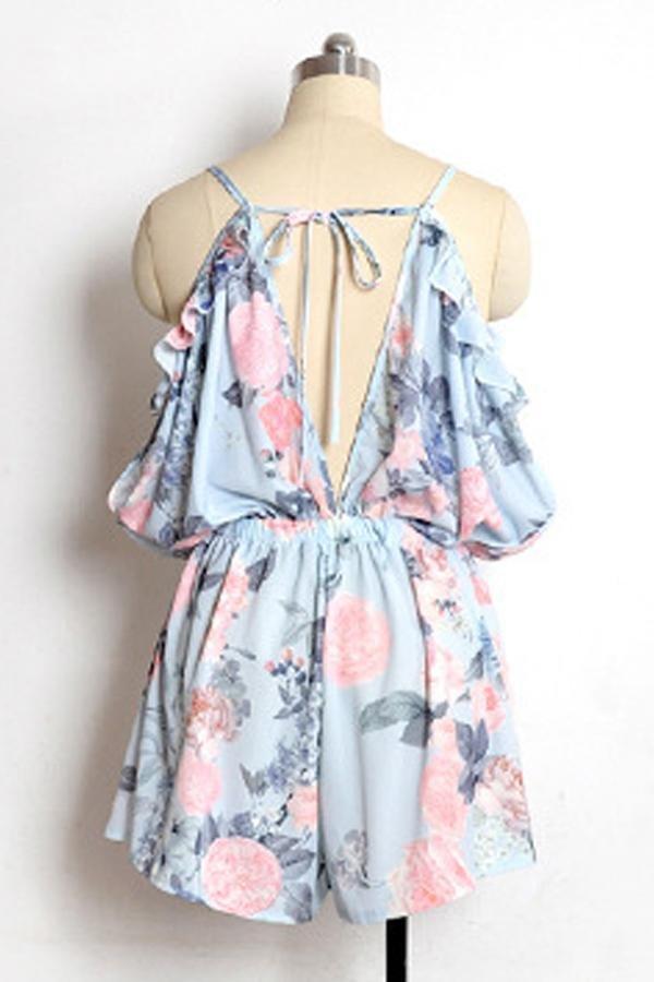 V-neck  Ruffled Chiffon Skirt Pants