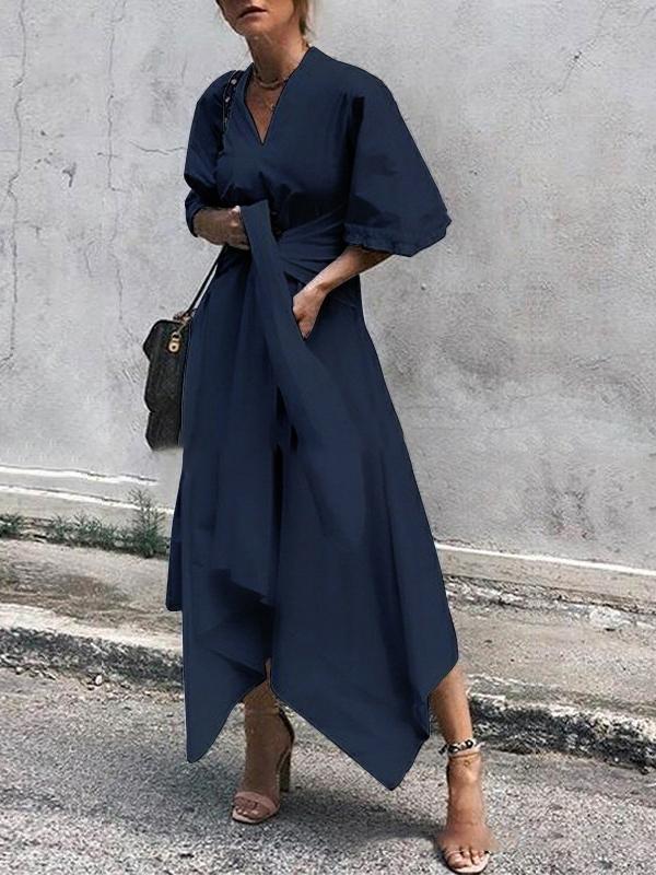 V-Neck Short Sleeve Irregular Maxi Dress Ins Street