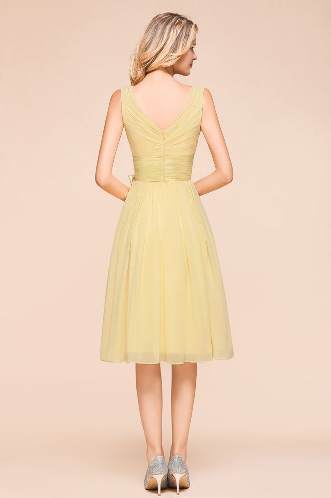 V-Neck Sleeveless A-line Mini Dress Ankle Length Bridesmaid Dress
