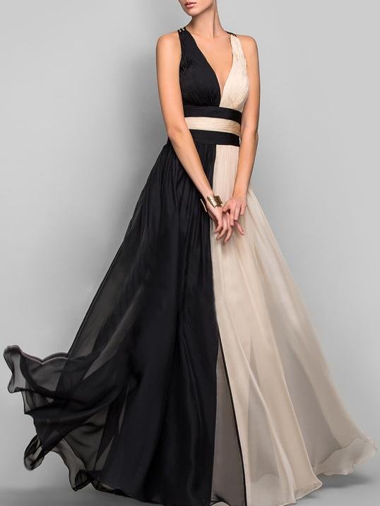 Chiffon V-Neck Sleeveless Pleated Maxi Gown
