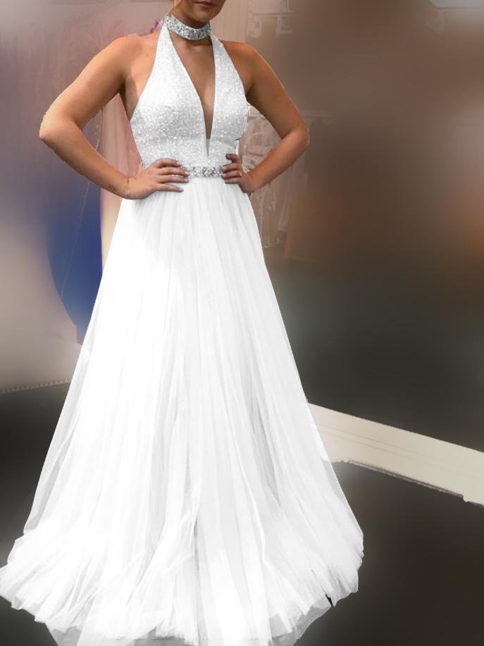 Sequin Halter Neck Tulle Ball Gown