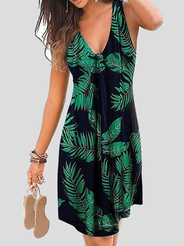 V-neck Sleeveless Print Mini Dress