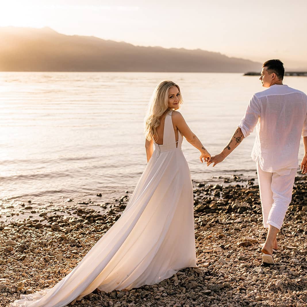 V-Neck Sleeveless Wedding Dress Beach Long - Fashionpara