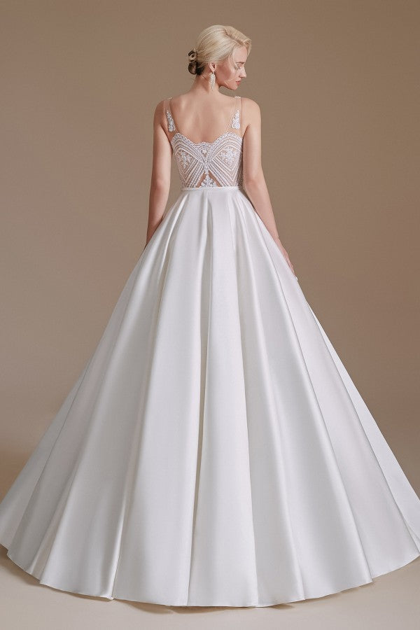 V-Neck Sleeveless Wedding Dress Princess Bridal Gowns - Fashionpara