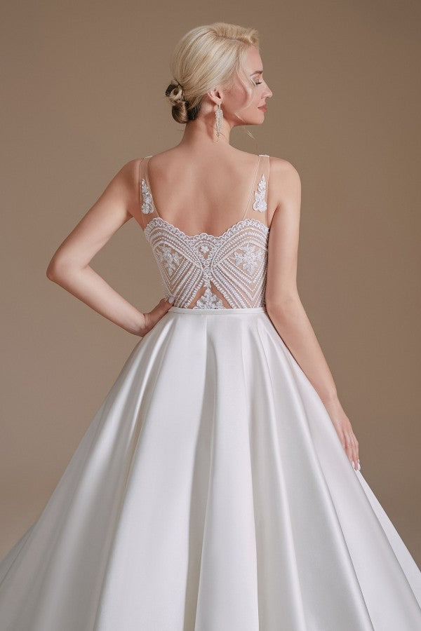 V-Neck Sleeveless Wedding Dress Princess Bridal Gowns - Fashionpara
