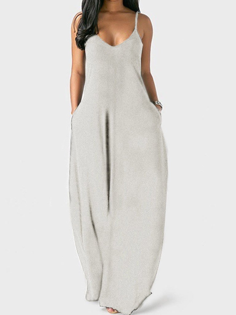 V-Neck Sleeveless Pocket Maxi Dress