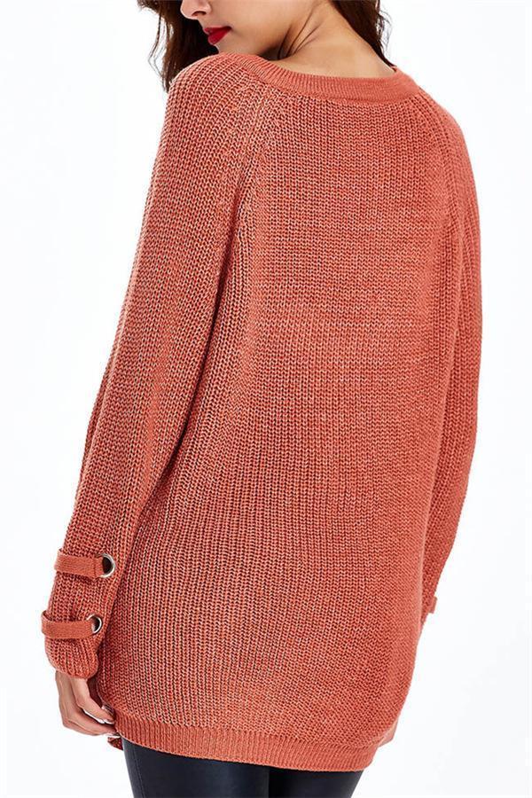 RadyRin V Neck Striped Bandage Sweater with Cross Ties