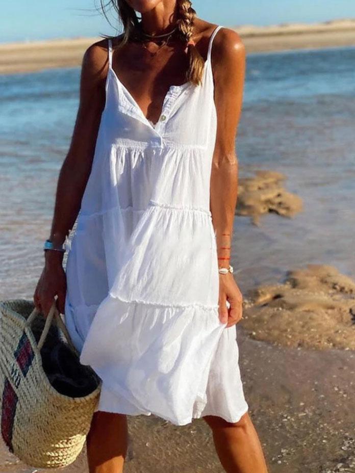 Vacation Beach Sleeveless Ruffle Dress