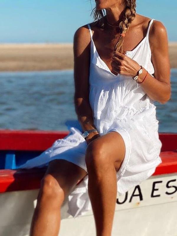 Vacation Beach Sleeveless Ruffle Dress
