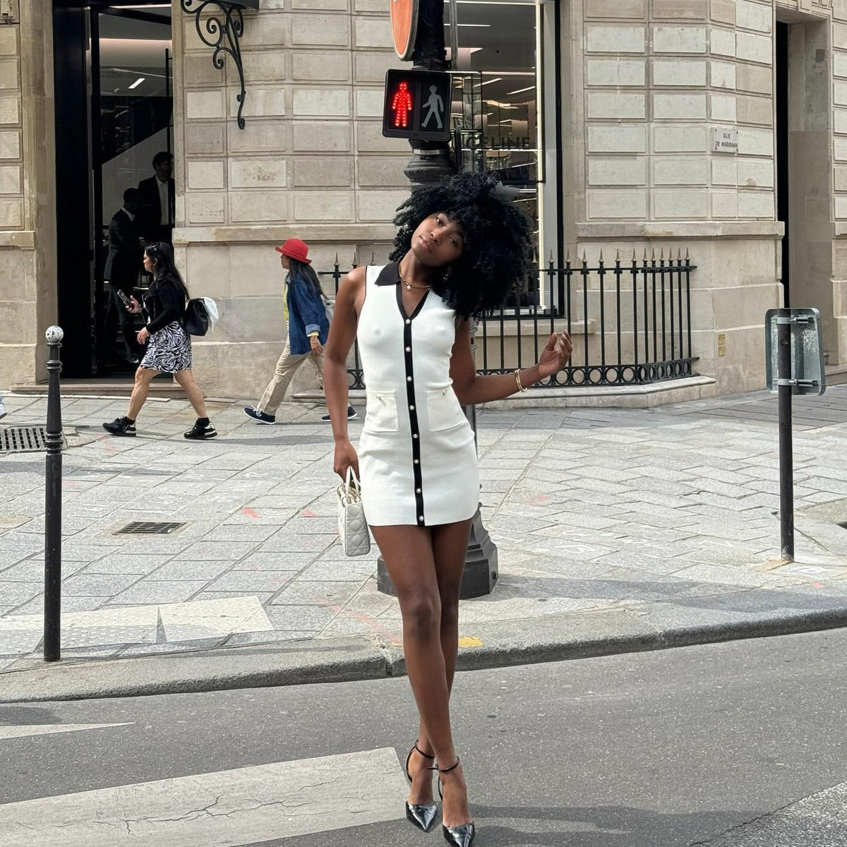 Contrast Knit Collared Sleeveless Button-Front Mini Dress 8