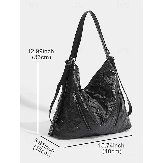 Black Hobo Leather Patent Crinkle Bag Sleek