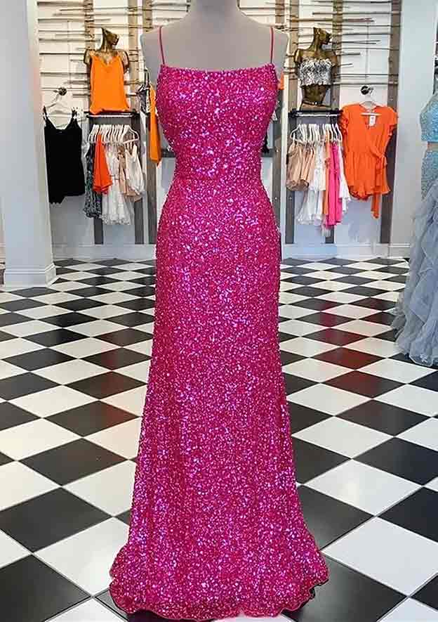 Velvet Sequins Prom Dress/Evening Dress with Trumpet/Mermaid Square Neckline and Sleeveless Sweep Train - Fashionpara