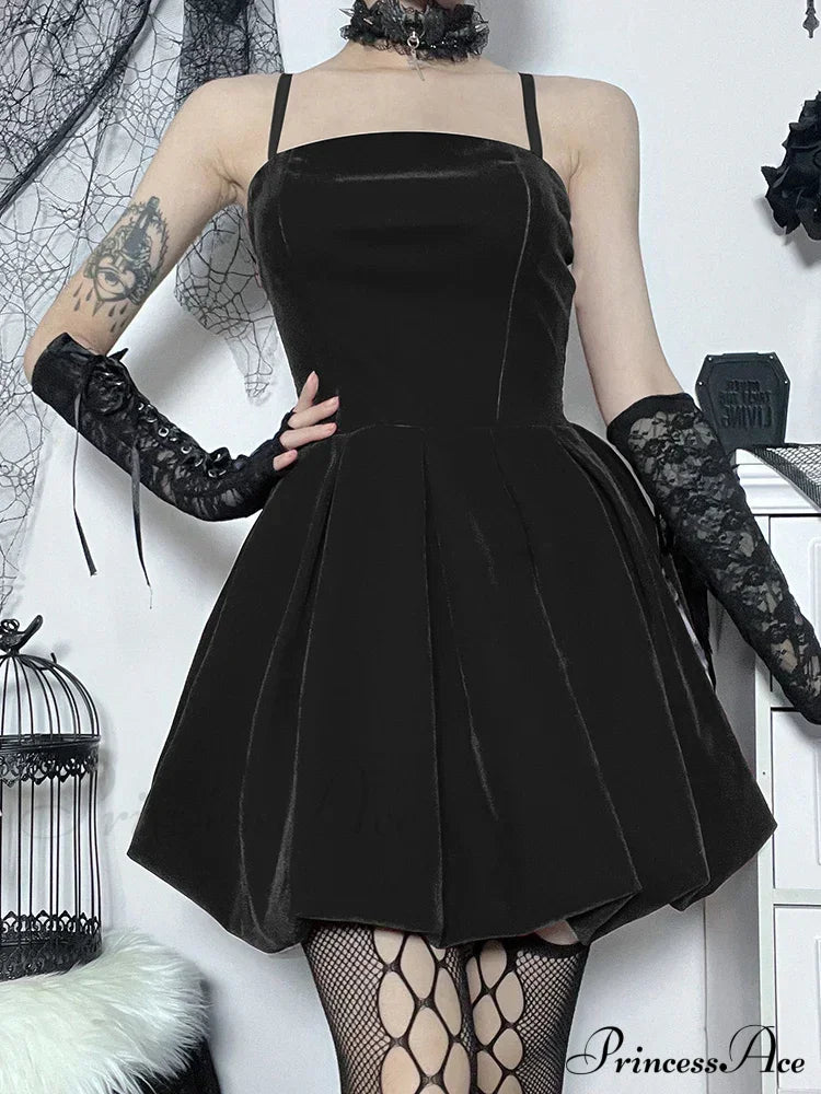 Velvet Solid Shirring High Waist Spaghetti Straps A-Line Party Mini Elegant New Year Dress