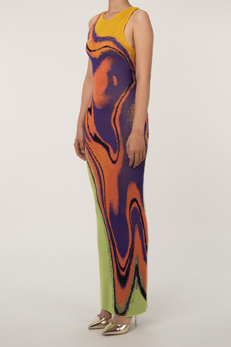 Vibrant Abstract Sleeveless Maxi Dress for Effortless Style