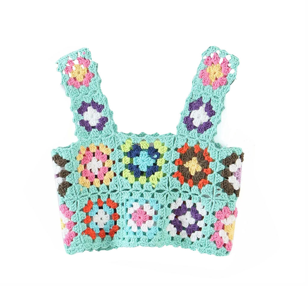 Floral Pullover Square Neck Crochet Knit Tank Top - Mint - Fashionpara