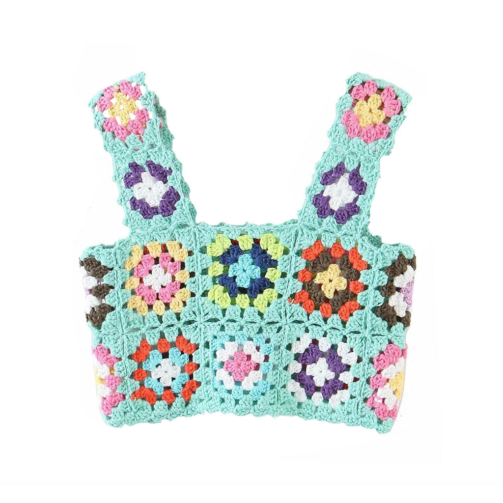 Floral Pullover Square Neck Crochet Knit Tank Top - Mint - Fashionpara