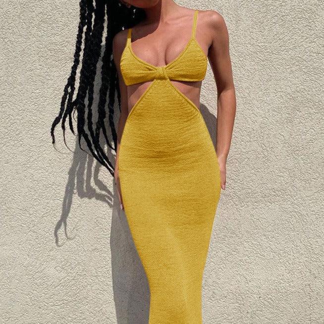Ribbed Knit V-Neck Sleeveless Cutout Bodycon Maxi Dress