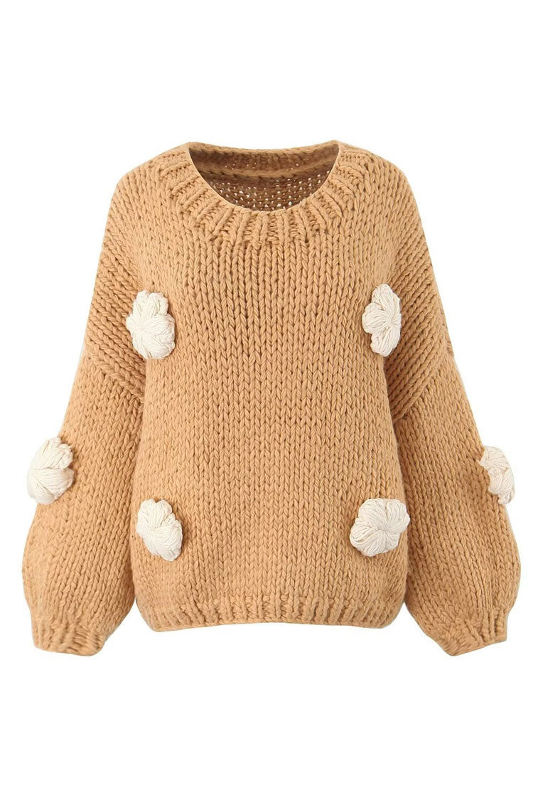 Rosedress Vintage 3D Flower Chunky Knit Pullover Sweater