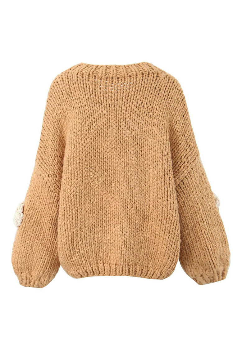 Rosedress Vintage 3D Flower Chunky Knit Pullover Sweater